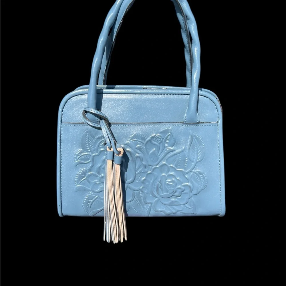 Patricia Nash NWT Blue Burnished Rose Tooled Handbag / Crossbody